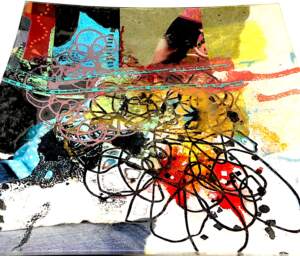 One of a kind mixed media plate by Julie Bell | Effusion Art Gallery + Cast Glass Studio, Invermere BC