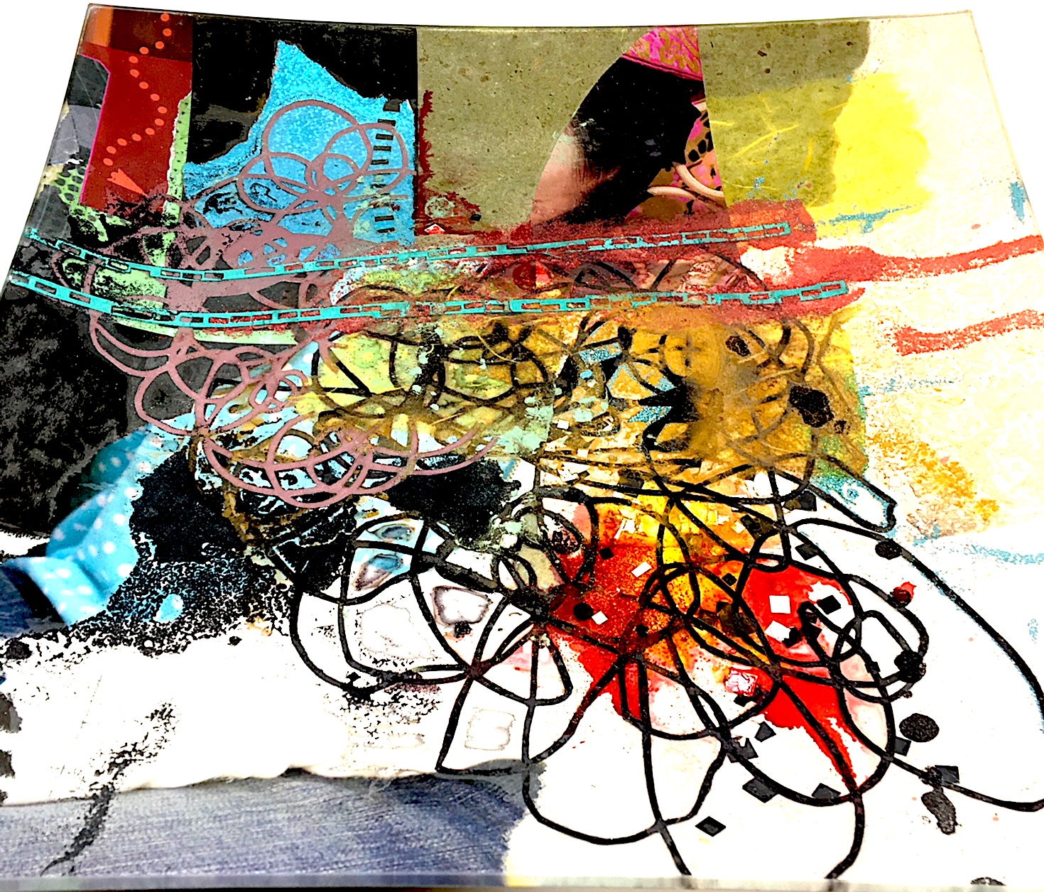 One of a kind mixed media plate by Julie Bell | Effusion Art Gallery + Cast Glass Studio, Invermere BC