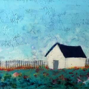 Mending Fences, encaustic landscape by Catharine Clarke | Effusion Art Gallery + cast Glass Studio, Invermere BC