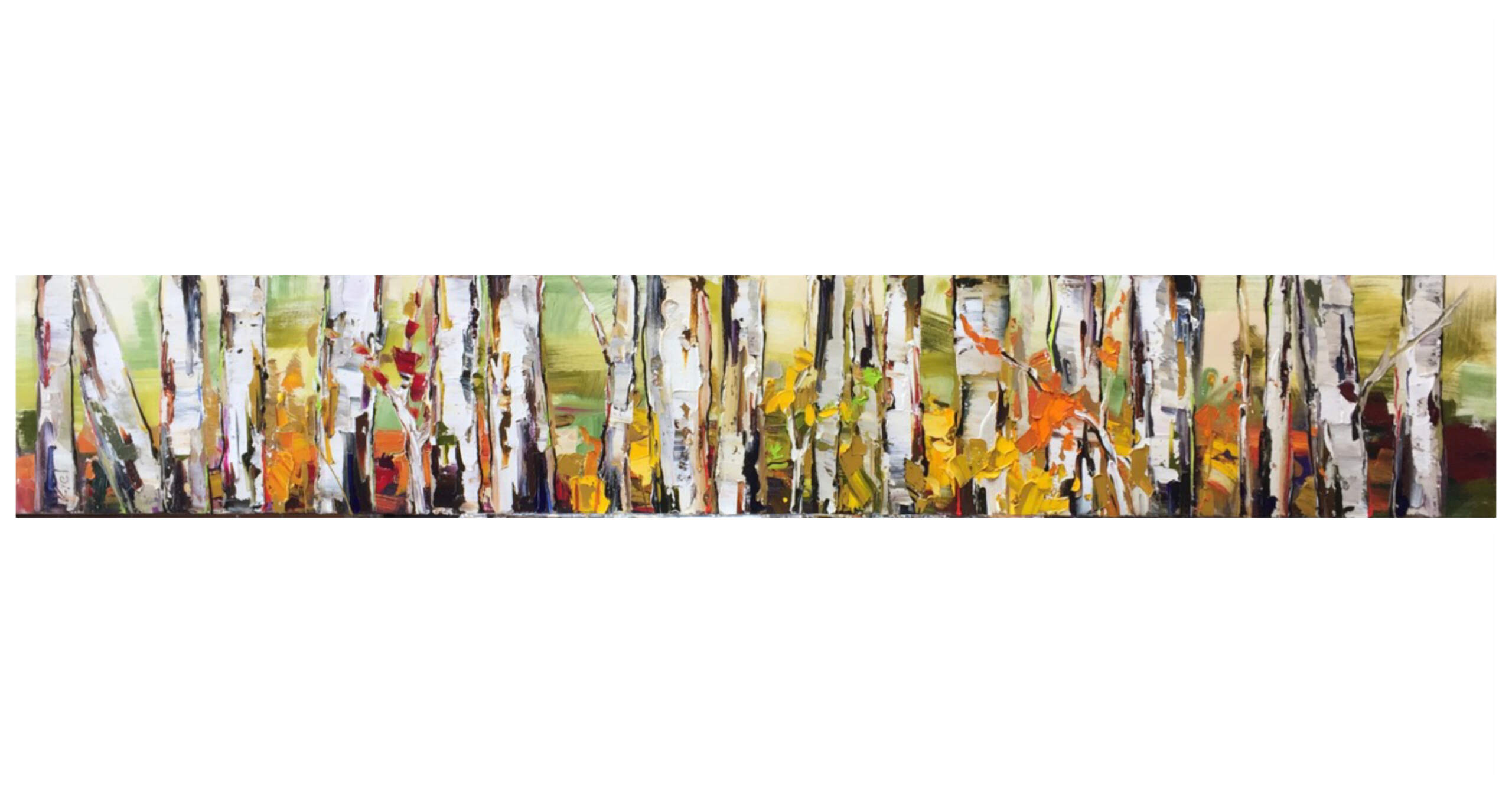 On this Day, oil birch tree painting by Kimberly Kiel | Effusion Art Gallery + Cast Glass Studio, Invermere BC
