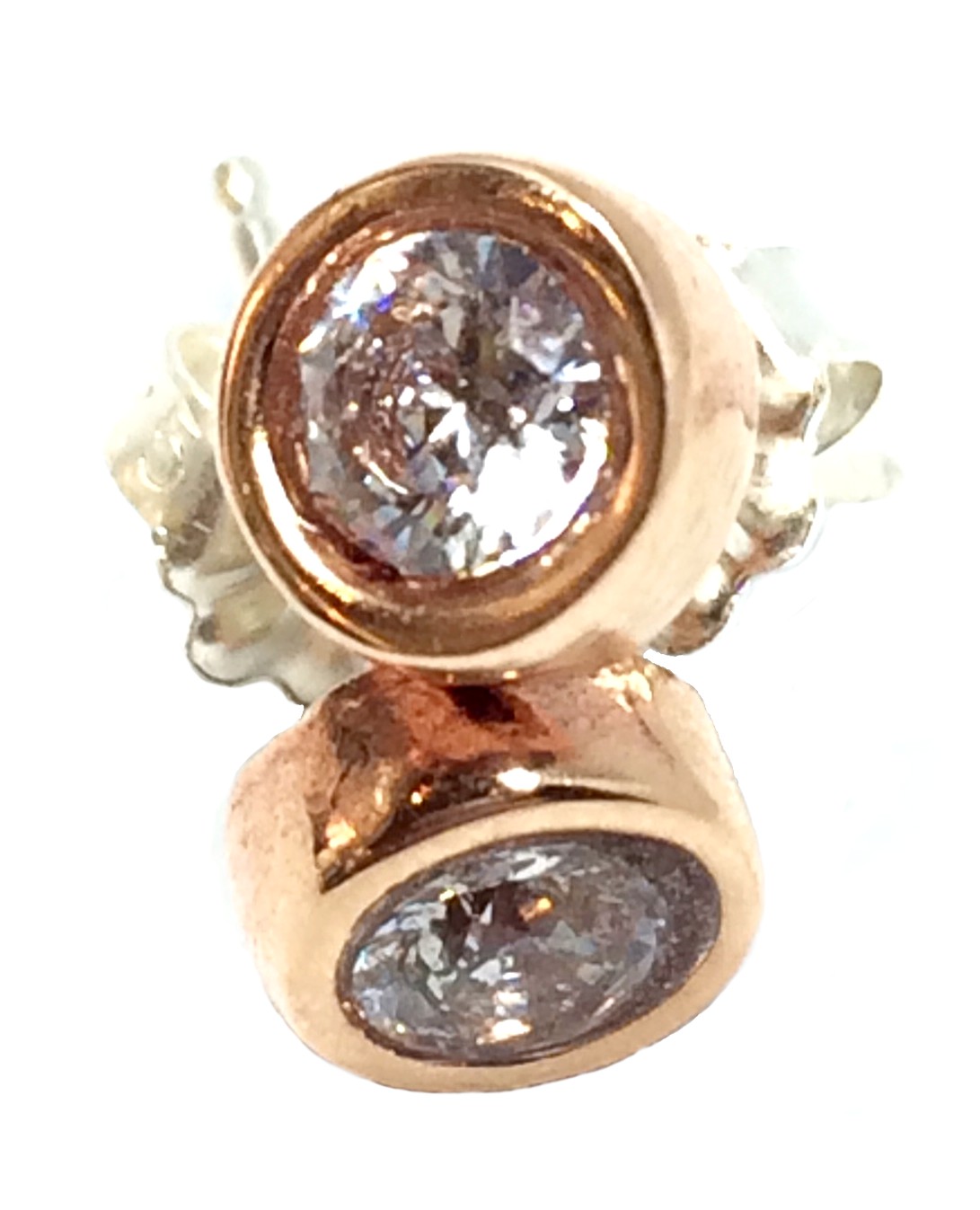 Pink bronze and CZ stud earrings by Karyn Chopik | Effusion Art Gallery + Cast Glass Studio, Invermere BC