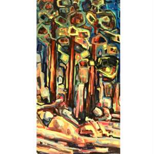 Pine Trees, acrylic landscape painting by Sandy Kunze | Effusion Art Gallery + Cast Glass Studio, Invermere BC