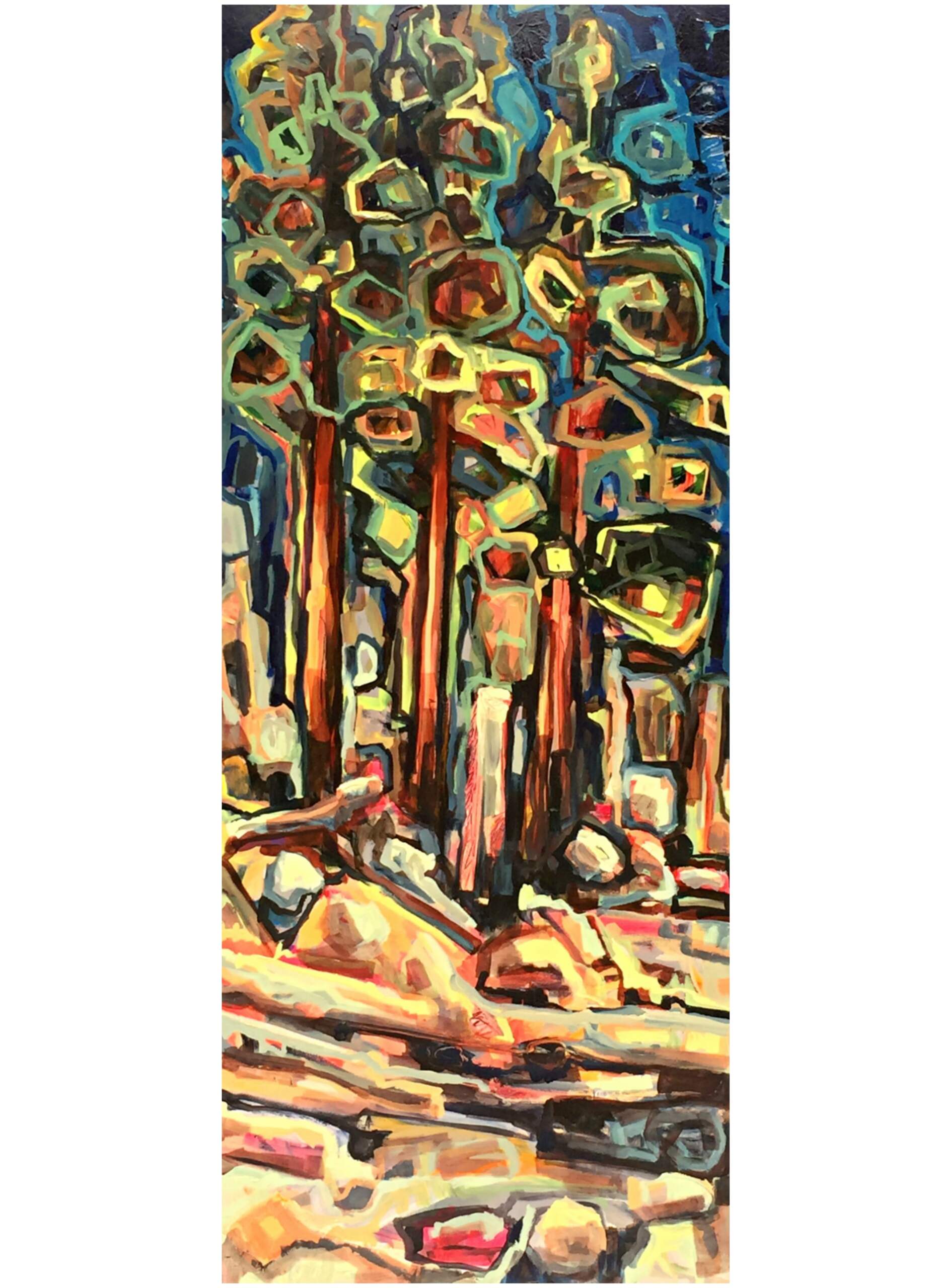 Pine Trees, acrylic landscape painting by Sandy Kunze | Effusion Art Gallery + Cast Glass Studio, Invermere BC