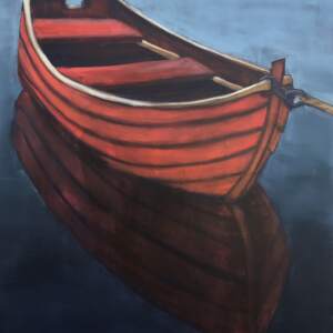 Like Still Water, acrylic boat painting by Connie Geerts | Effusion Art Gallery + Cast Glass Studio, Invermere BC