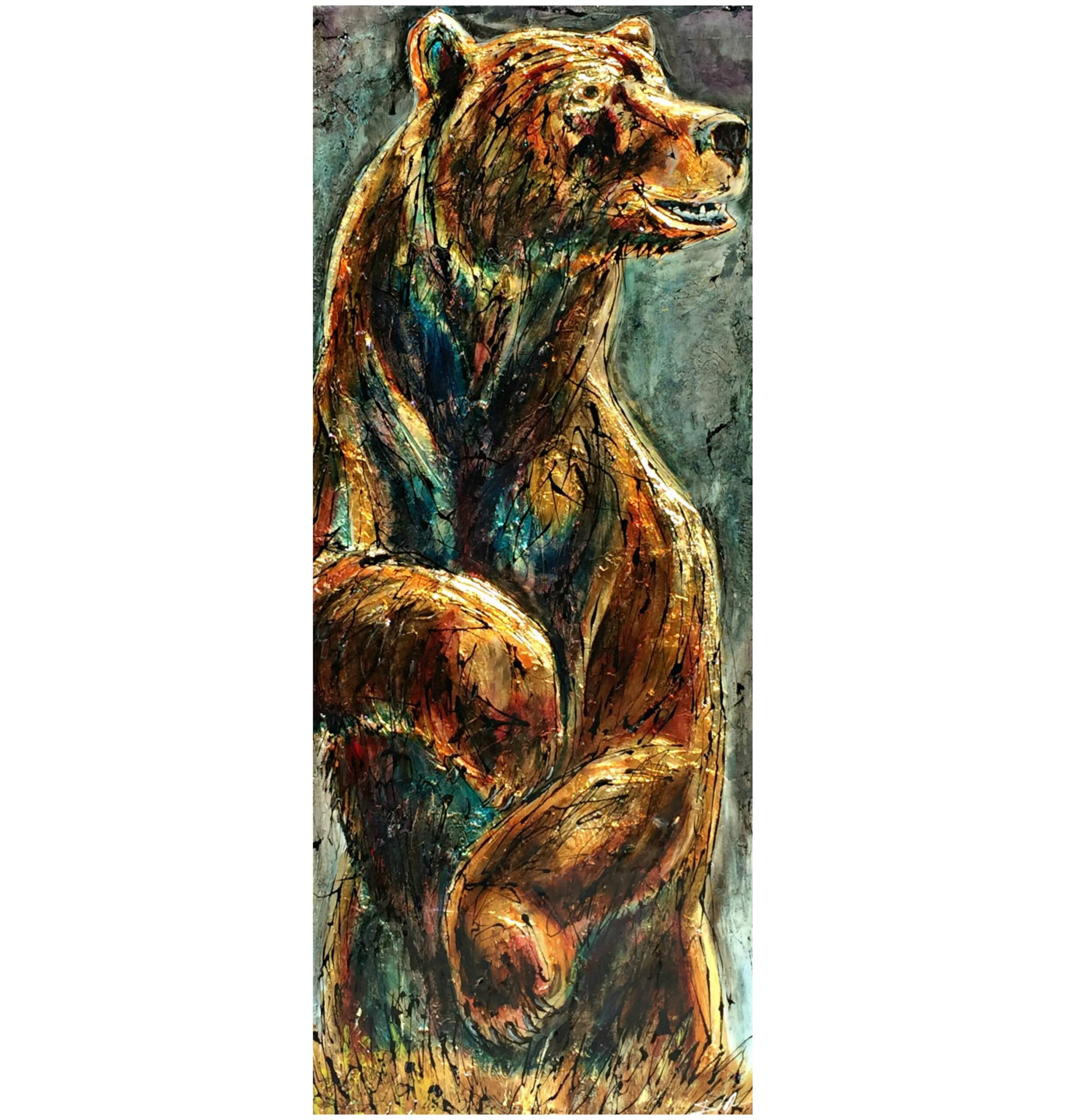 Hey!, mixed media bear painting by David Zimmerman | Effusion Art Gallery + Cast Glass Studio, Invermere BC