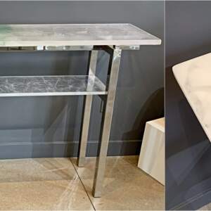 Light Reflecting, cast glass and polished nickel console table by Heather Cuell | Effusion Art Gallery + Cast Glass Studio, Invermere BC