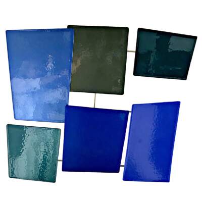 Stormy Blues cast glass mosaic by Heather Cuell | Effusion Art Gallery + Cast Glass Studio, Invermere BC