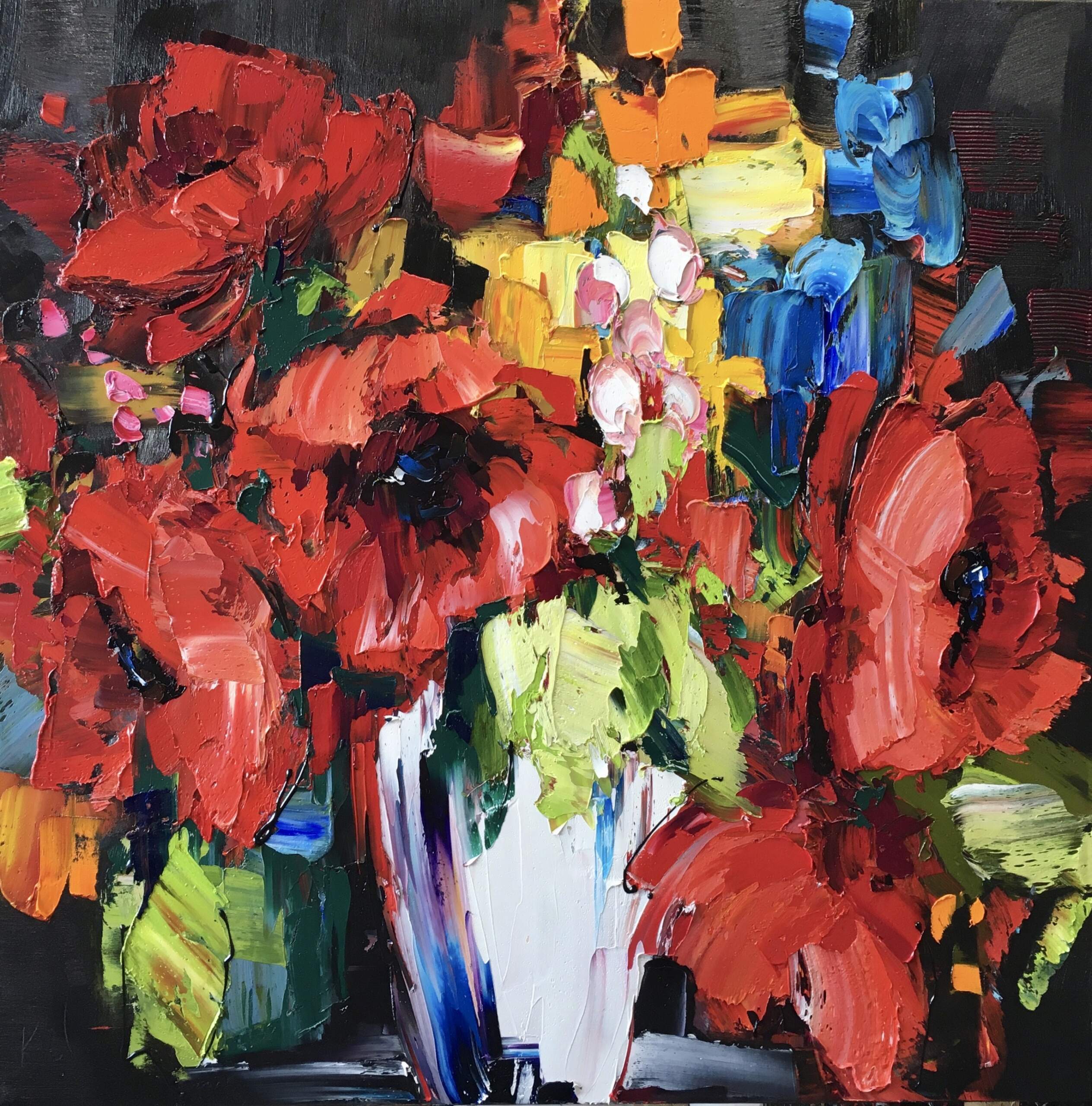 A Storied Collaboration, oil painting by Kimberly Kiel | Effusion Art Gallery + Cast Glass Studio, Invermere BC