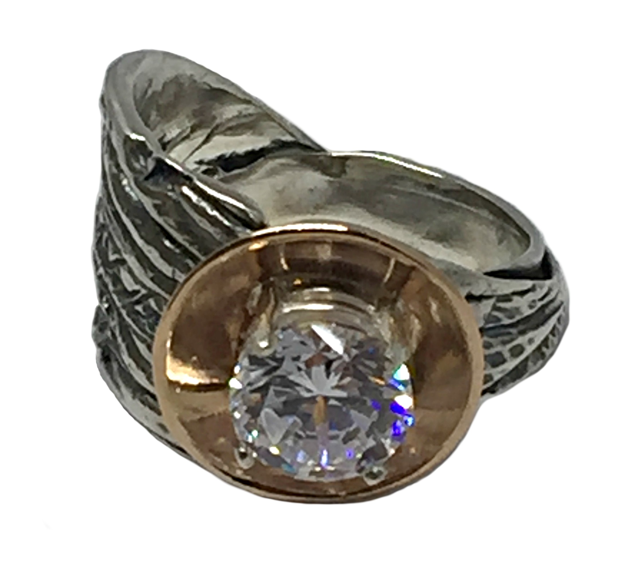 Sterling Silver, Bronze, and CZ Karyn Chopik Ring | Effusion Art Gallery + Cast Glass Studio, Invermere BC