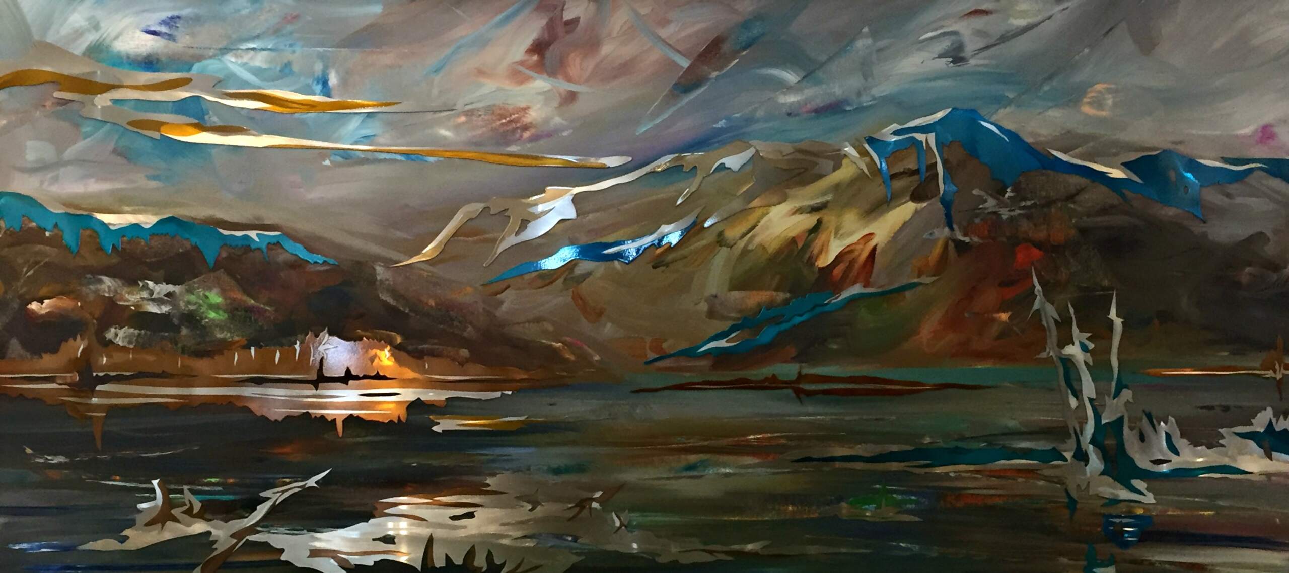 Autumn Light, mixed media painting by Joel Masewich | Effusion Art Gallery + Cast Glass Studio, Invermere BC