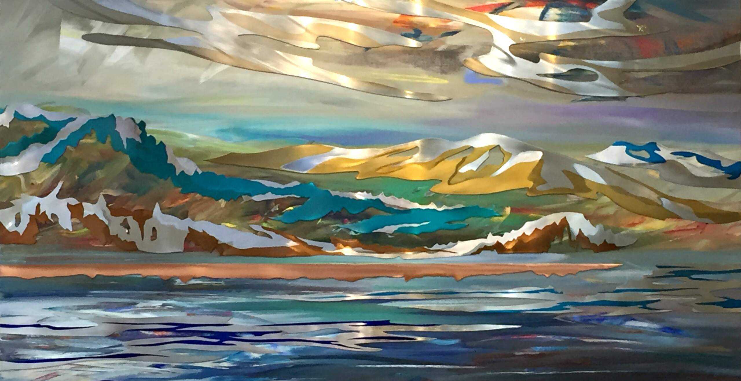 Western Evening, mixed media painting by Joel Masewich | Effusion Art Gallery + Cast Glass Studio, Invermere BC