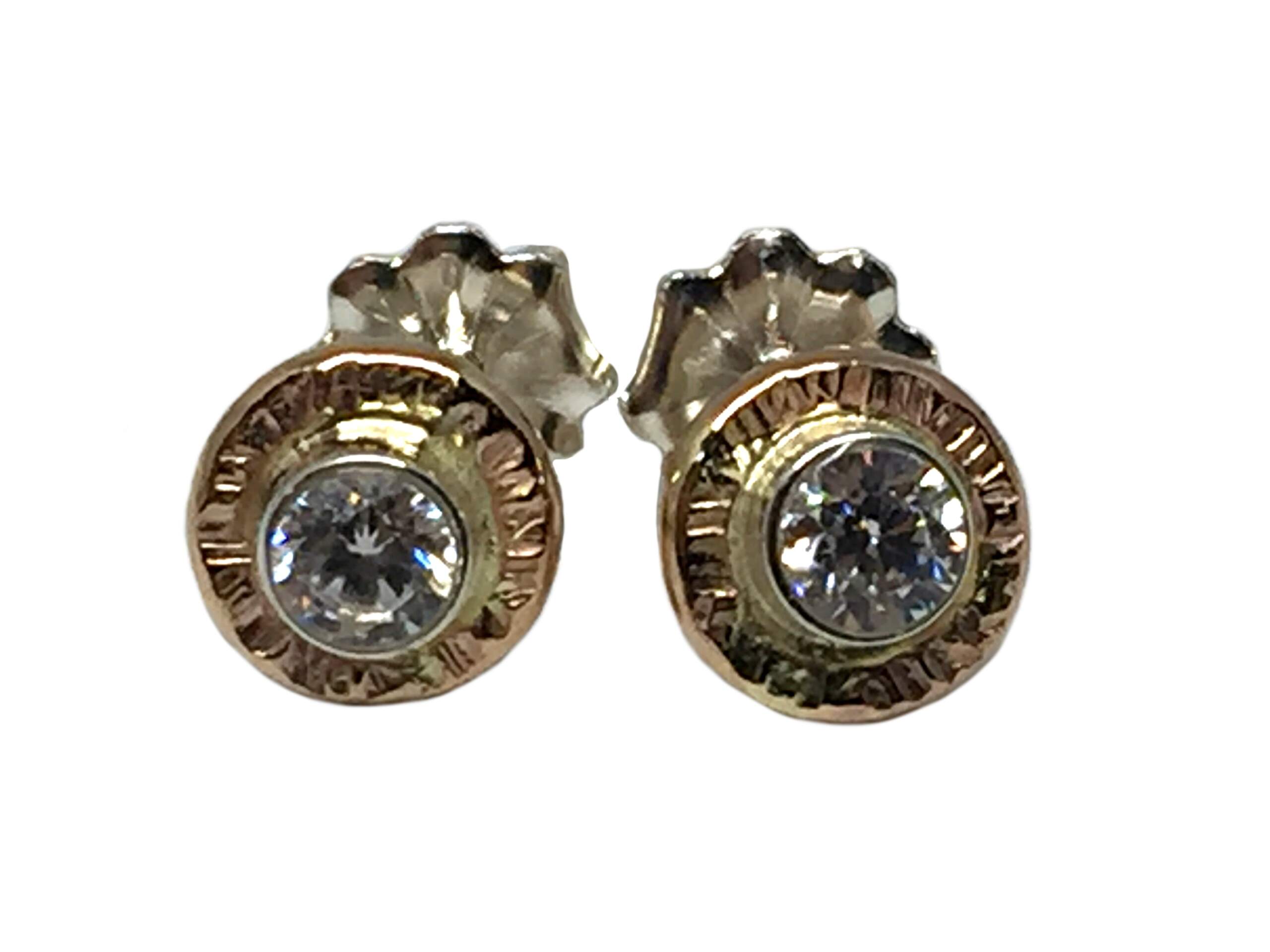 Gold and CZ stud earrings by Karyn Chopik | Effusion Art Gallery + Cast Glass Studio, Invermere BC