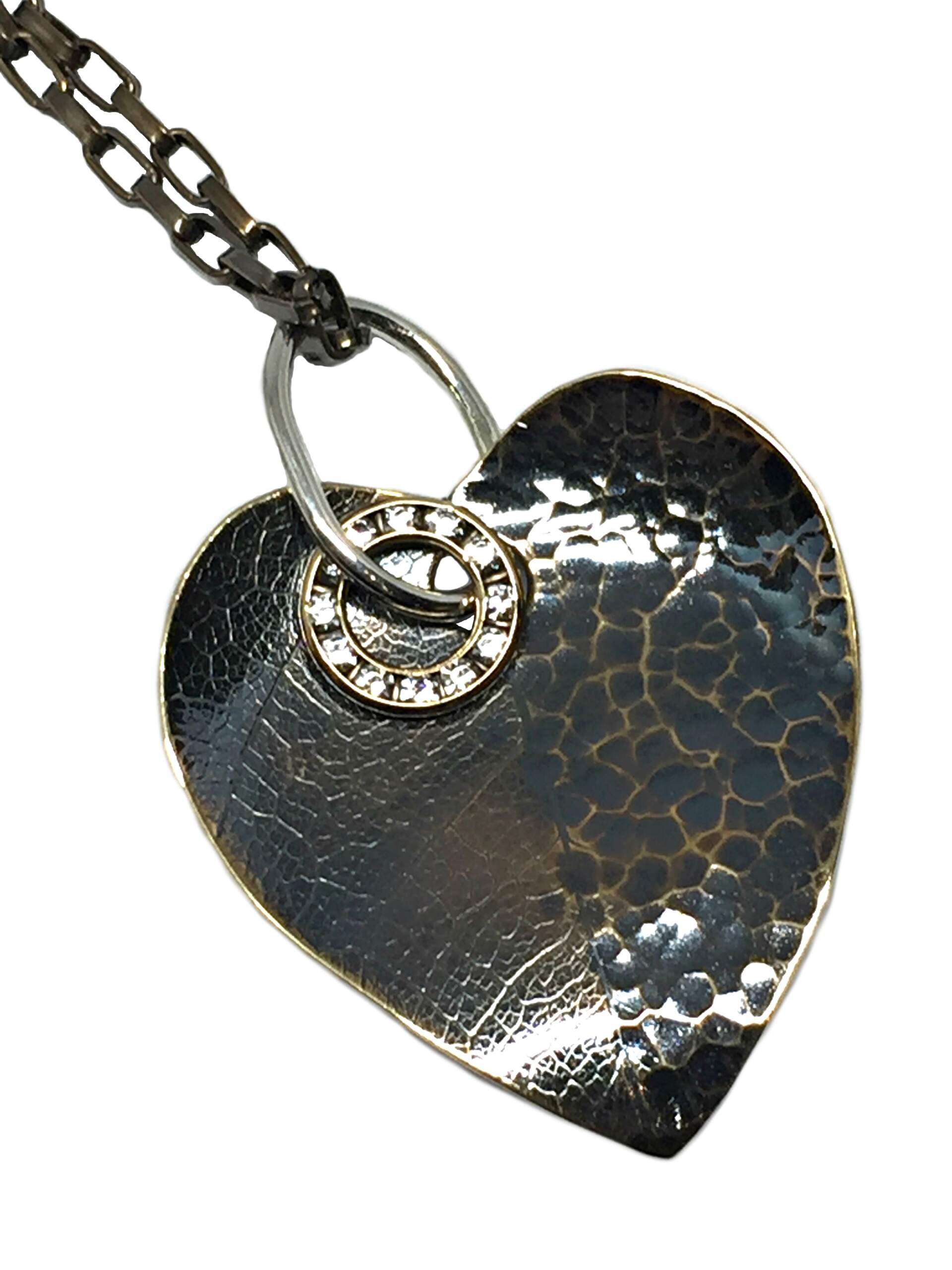 Bronze, Sterling Silver, + CZ Leaf Heart Pendant by Karyn Chopik | Effusion Art Gallery + Cast Glass Studio, Invermere BC