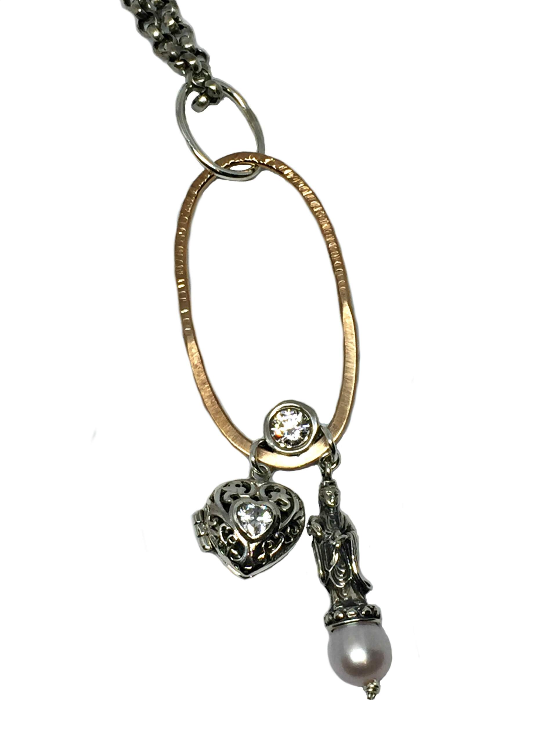 Bronze, Sterling Silver, Pearl, + CZ Locket Pendant by Karyn Chopik | Effusion Art Gallery + Cast Glass Studio, Invermere BC