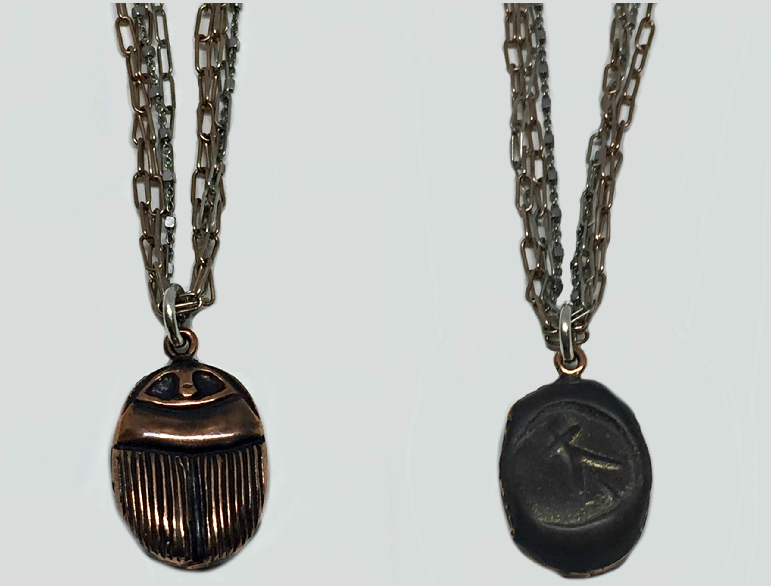 Rose Gold, Sterling Silver, + Resin Scarab Pendant Necklace by Karyn Chopik | Effusion Art Gallery + Cast Glass Studio, Invermere BC