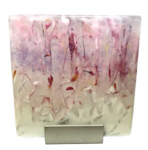 Winter Pink in the Rockies, cast glass by Heather Cuell. Donated to the 2019 UNICEF Water for Life Gala in Calgary this fall | Effusion Art Gallery + Cast Glass Studio, Invermere BC