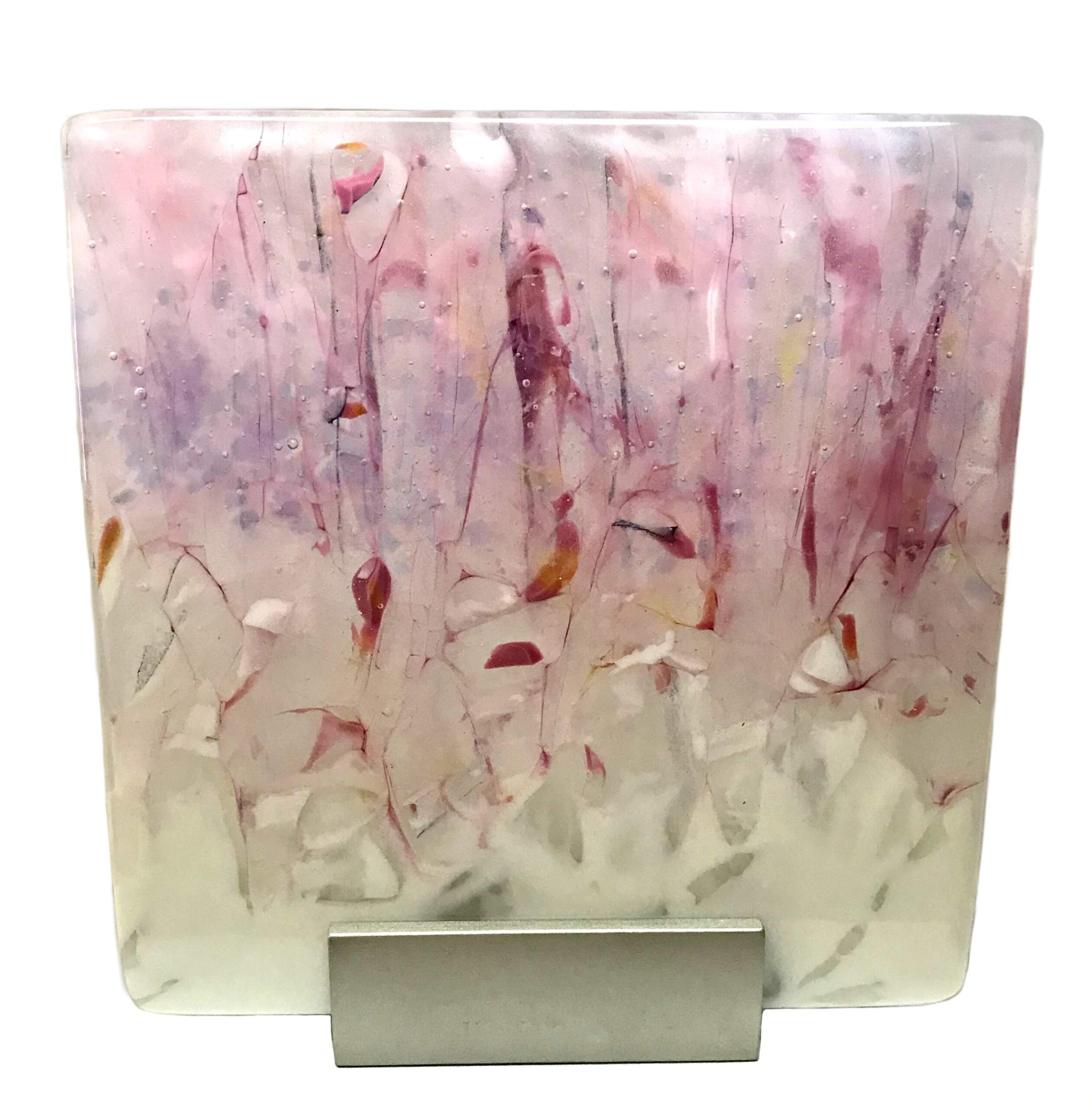 Winter Pink in the Rockies, cast glass by Heather Cuell.  Donated to the 2019 UNICEF Water for Life Gala in Calgary this fall | Effusion Art Gallery + Cast Glass Studio, Invermere BC