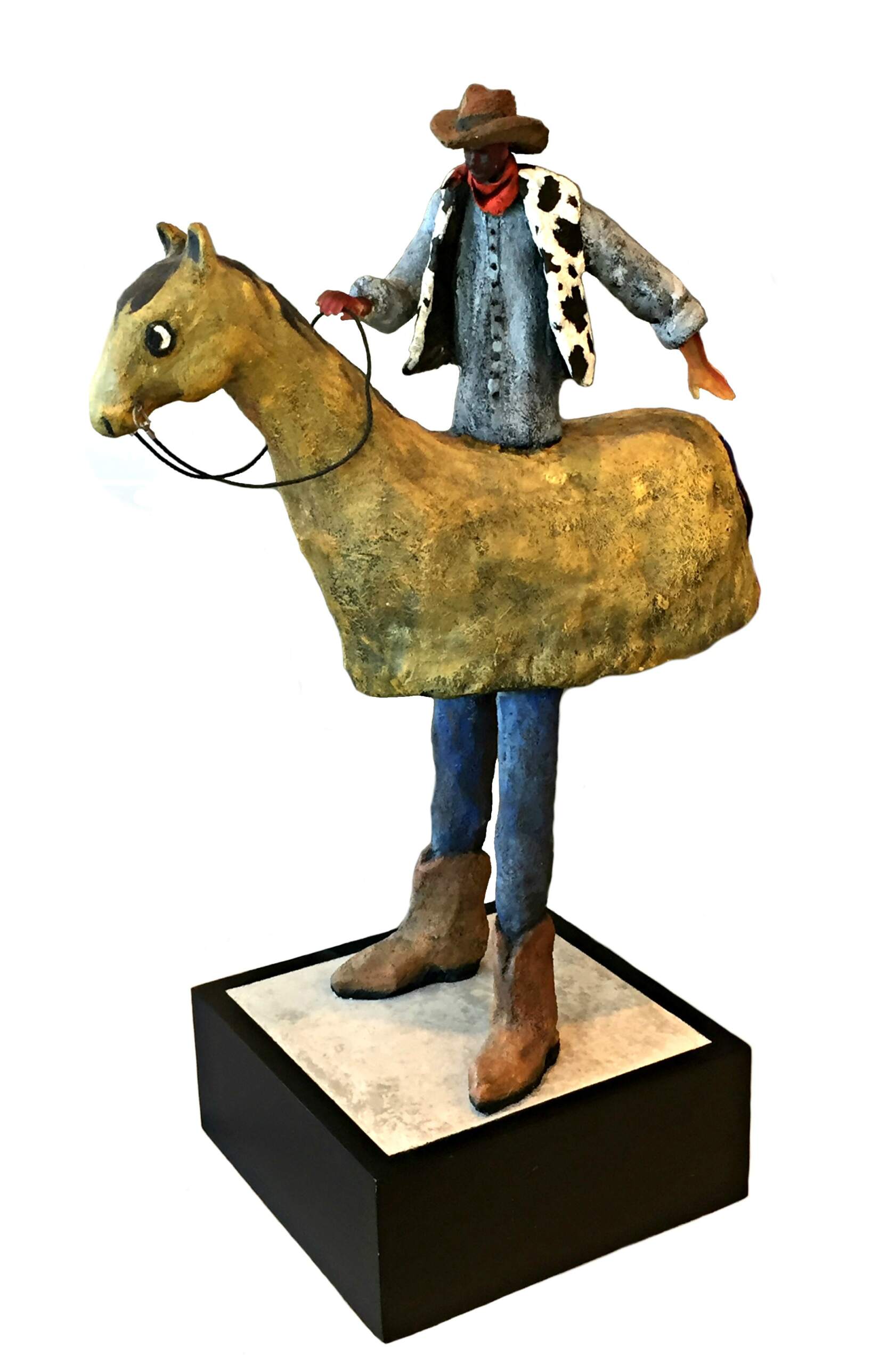 Giddy Up, glass and concrete cowboy sculpture by Connie Geerts | Effusion Art Gallery + Cast Glass Studio, Invermere BC