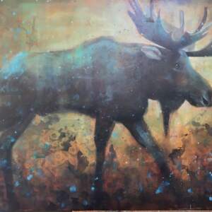 On the Move, acrylic moose painting by Connie Geerts | Effusion Art Gallery + Cast Glass Studio, Invermere BC