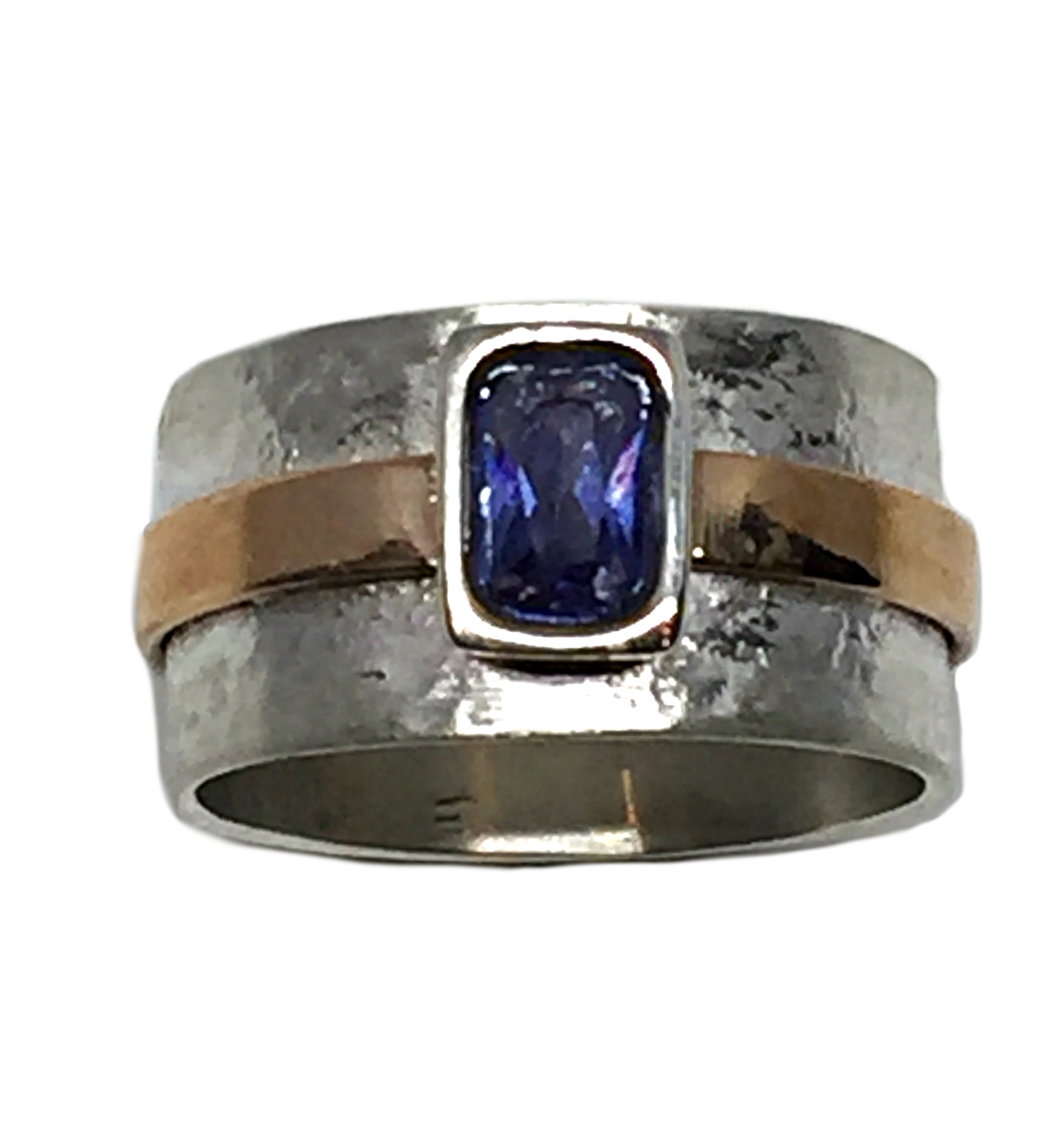 Sterling Silver, Bronze, + Blue CZ Crystal Ring by Karyn Chopik | Effusion Art Gallery + Cast Glass Studio, Invermere BC