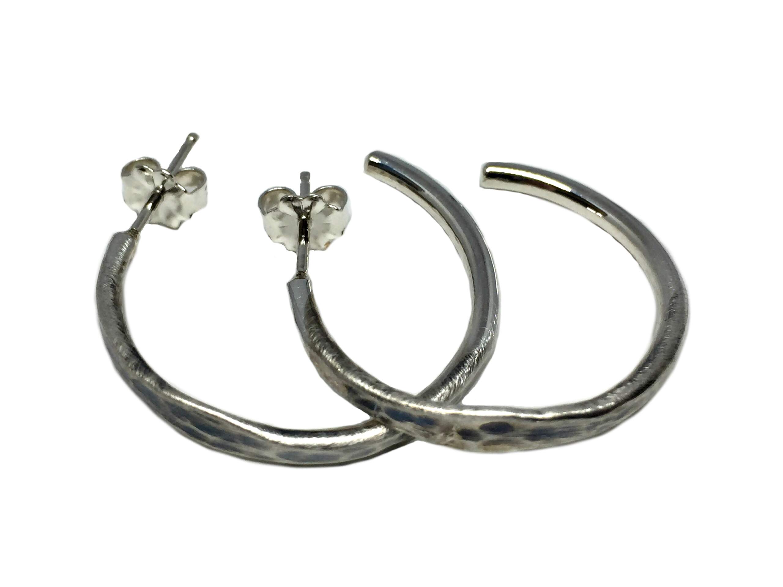 Small Sterling Silver Hammered Hoop Earrings by Karyn Chopik | Effusion Art Gallery + Cast Glass Studio, Invermere BC