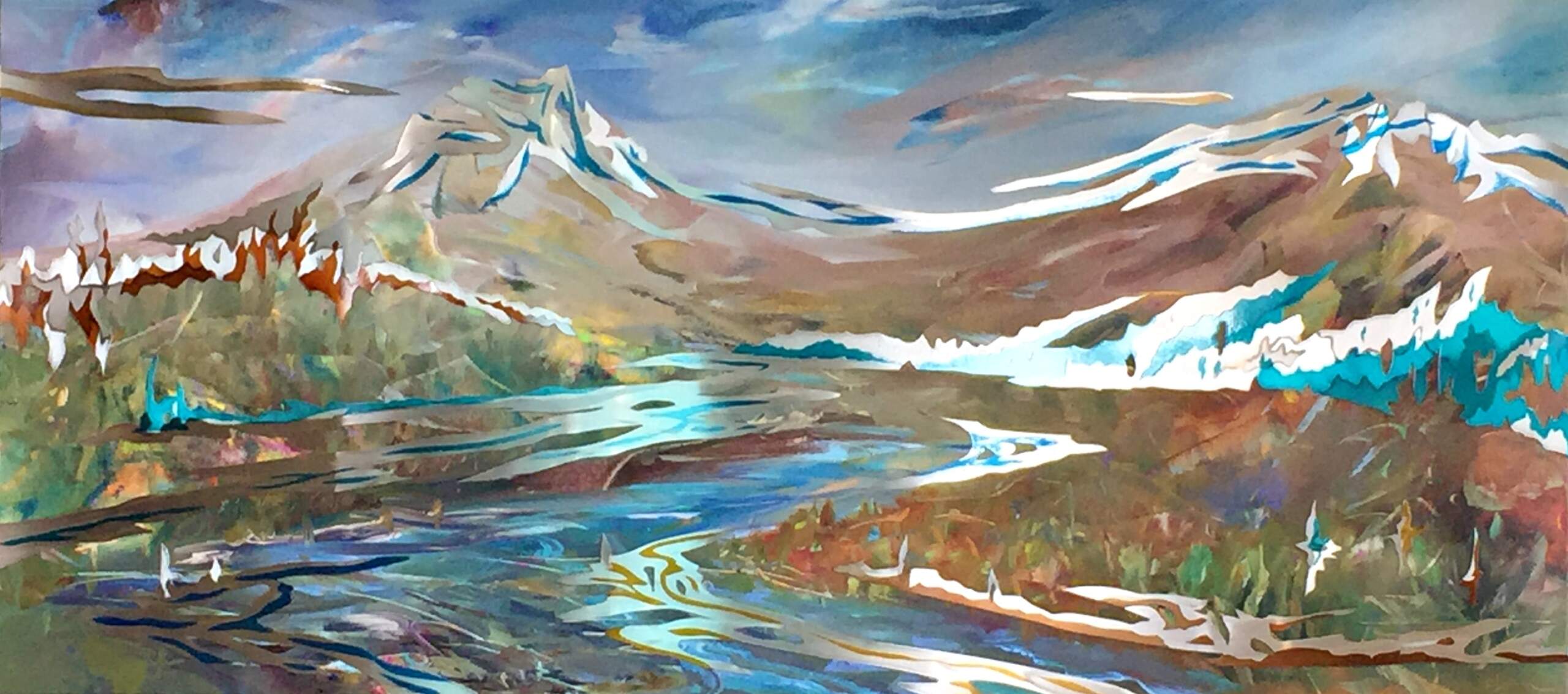 Cascade Light, mixed media painting by Joel Masewich | Effusion Art Gallery + Cast Glass Studio, Invermere BC