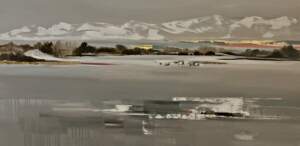 Snow Capped Mountains, acrylic painting by Valeria Mravyan | Effusion Art Gallery + Cast Glass Studio, Invermere BC