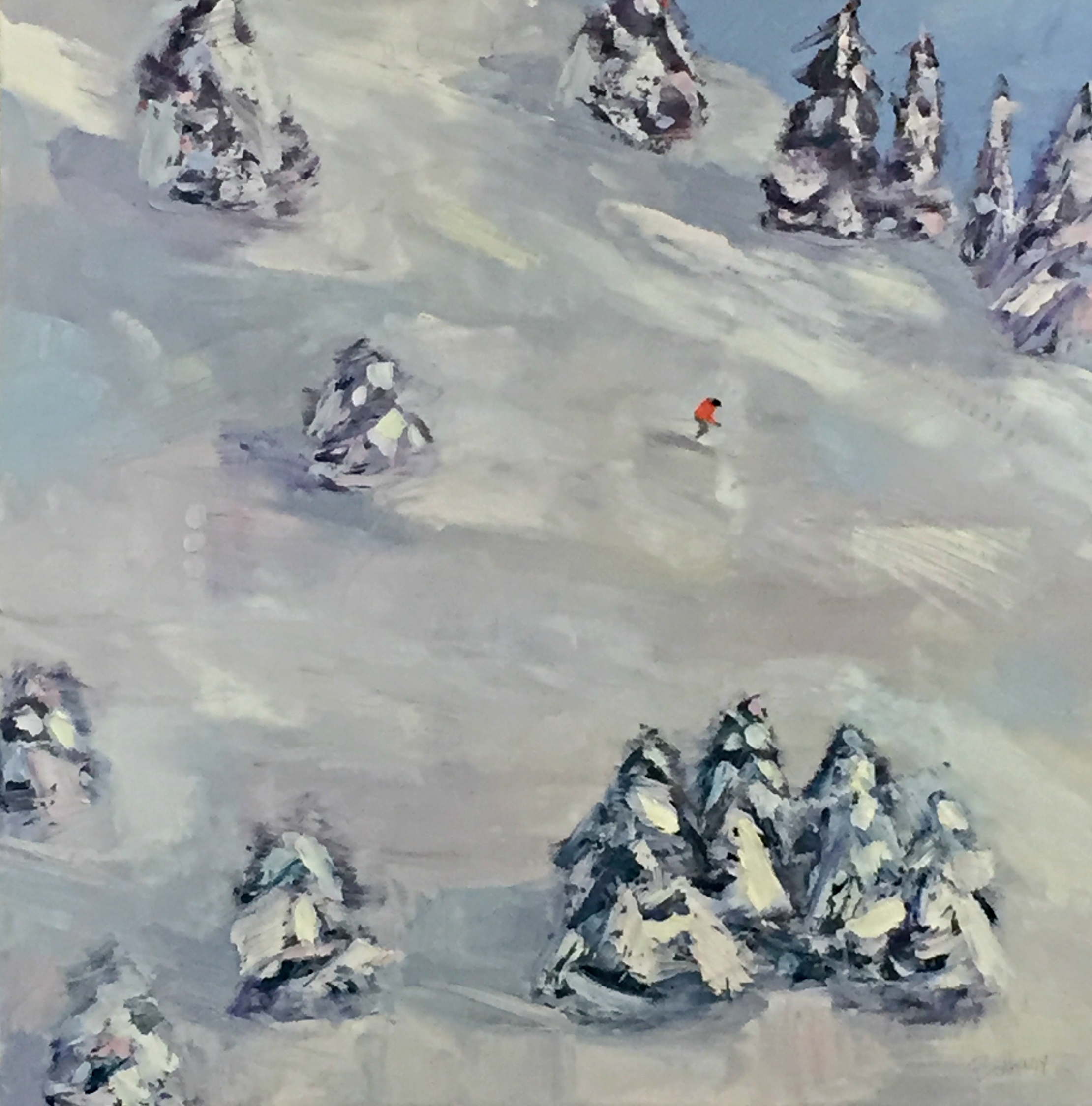 Powder Day, ski painting by Bethany Harper Williams | Effusion Art Gallery + Cast Glass Studio, Invermere BC