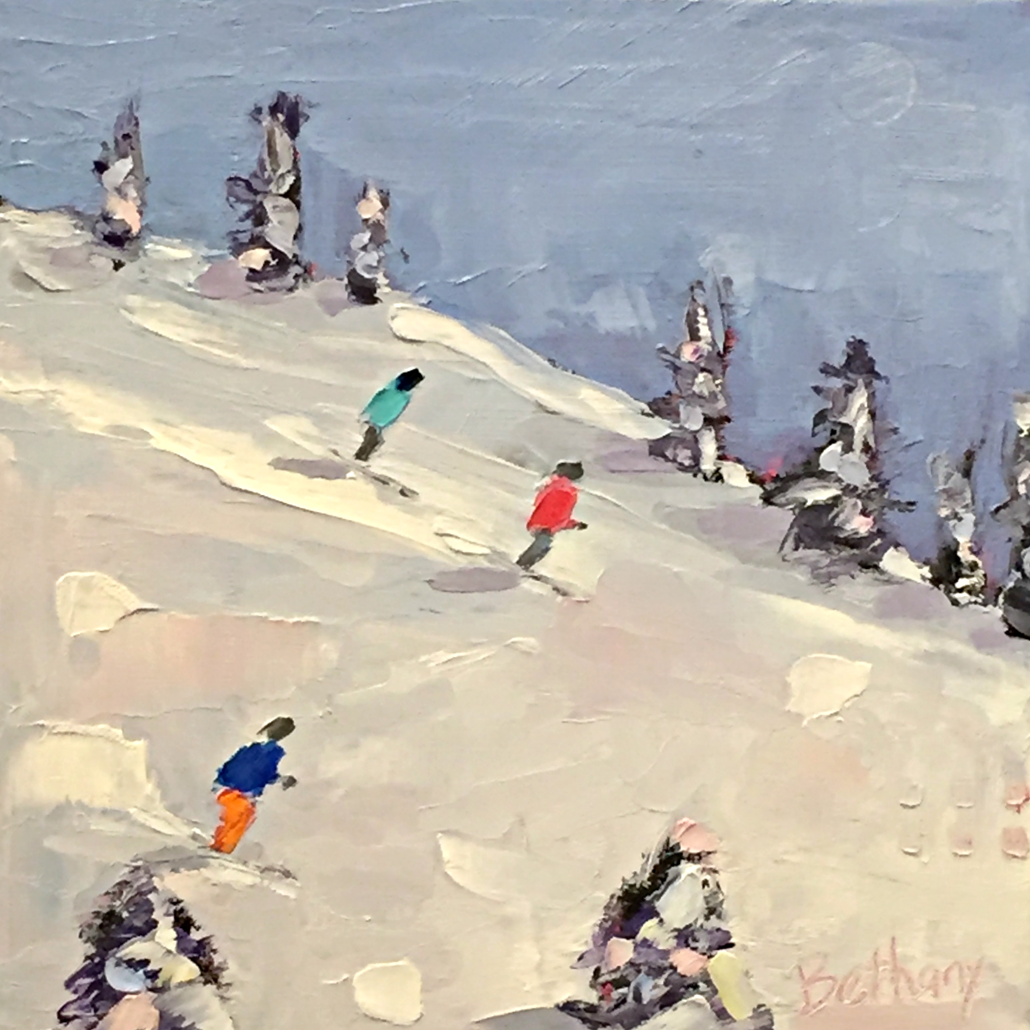 Snow Day 2, ski painting by Bethany Harper Williams | Effusion Art Gallery + Cast Glass Studio, Invermere BC