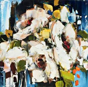And See How far We've Come, painting by Kimberly Kiel donated to the 2019 UNICEF Water for Life Gala in Calgary | Effusion Art Gallery + Cast Glass Studio, Invermere BC