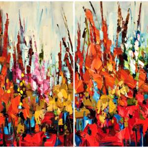 Kiel.Having Their Fun, oil wildflower painting | Effusion Art Gallery + Cast Glass Studio, Invermere BC