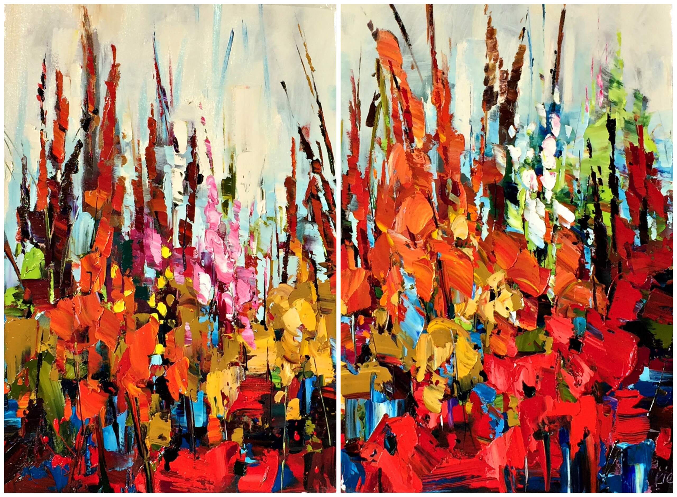 Kiel.Having Their Fun, oil wildflower painting | Effusion Art Gallery + Cast Glass Studio, Invermere BC