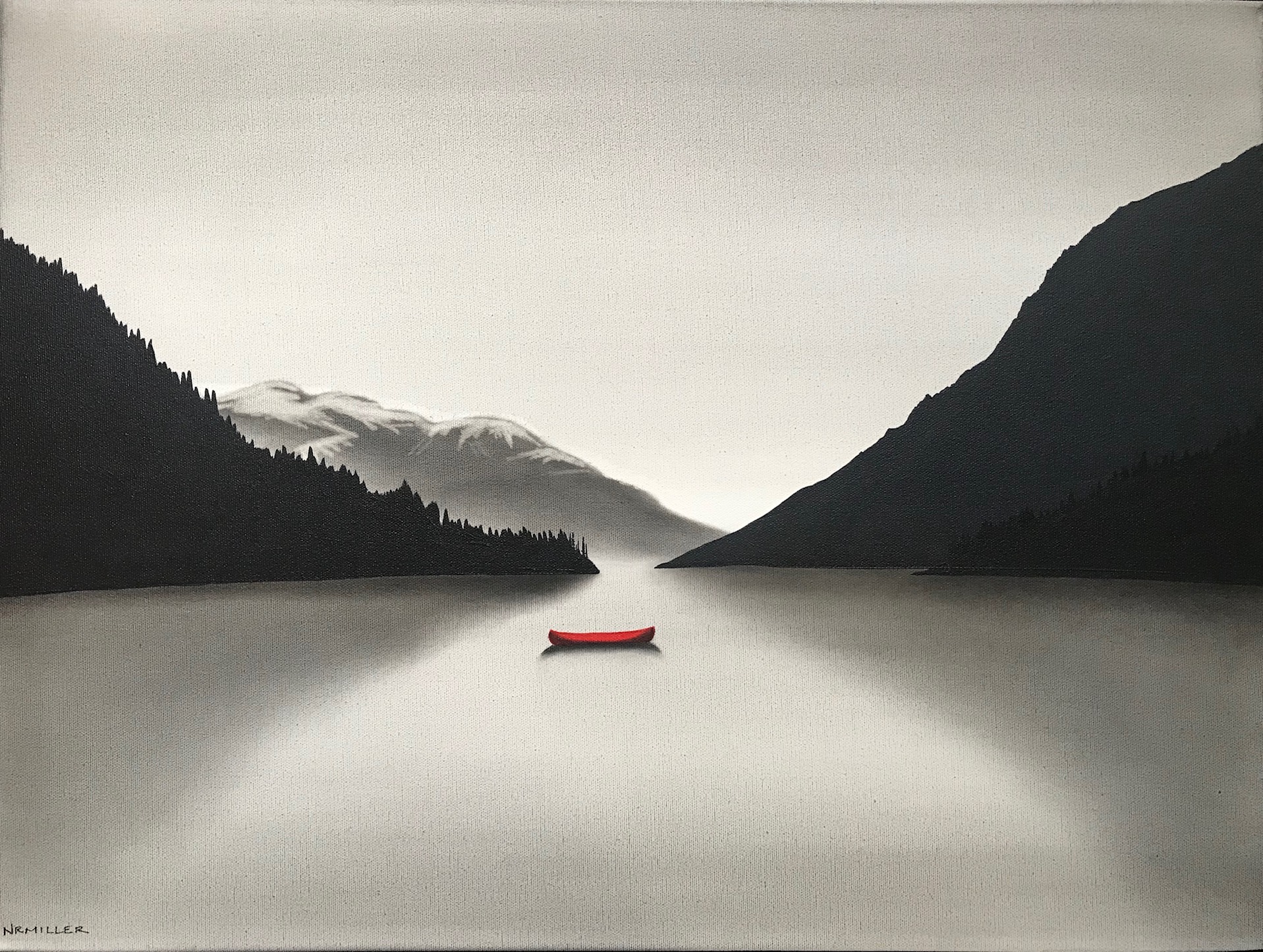 Losing Yourself on a Lake, mixed media painting by Natasha Miller | Effusion Art Gallery + Cast Glass Studio, Invermere BC
