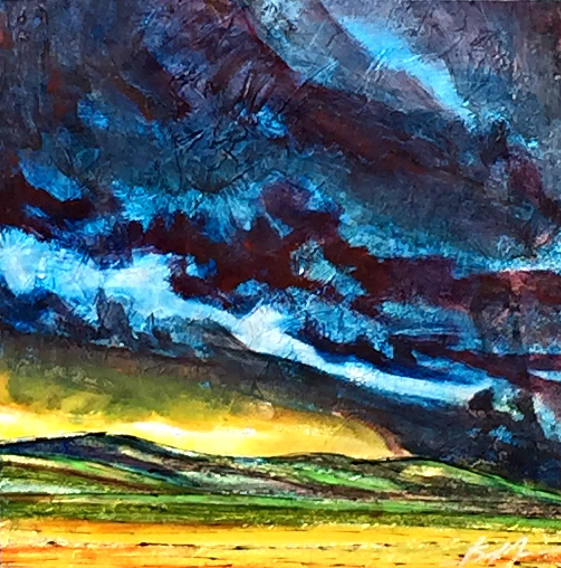 Summer Brooding, mixed media landscape painting by David Zimmerman | Effusion Art Gallery + Cast Glass Studio, Invermere BC