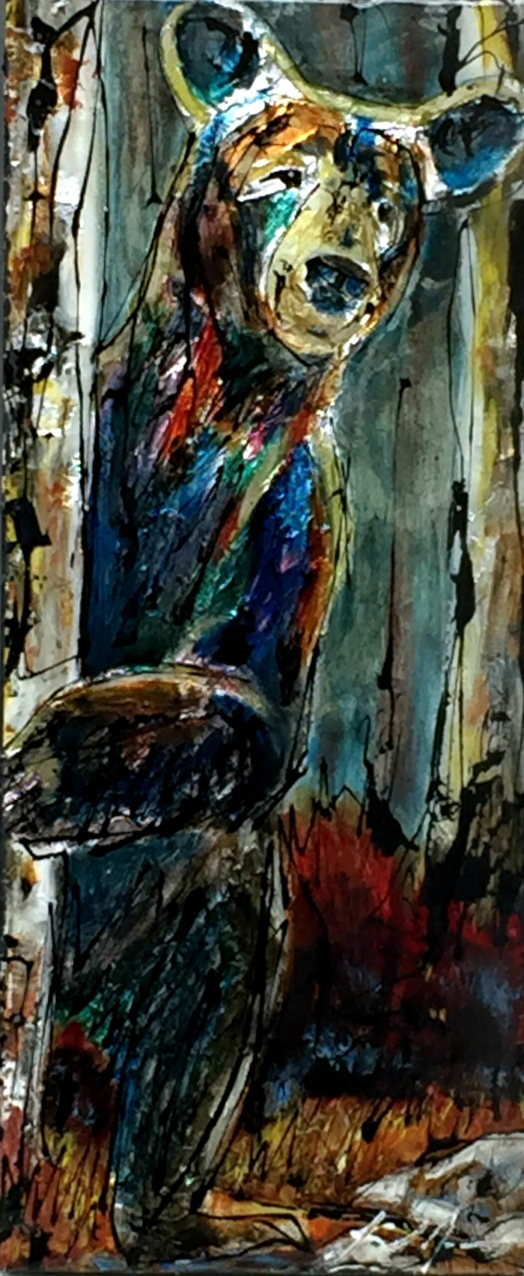 Sunday Afternoon Games, mixed media bear painting by David Zimmerman | Effusion Art Gallery + Cast Glass Studio, Invermere BC