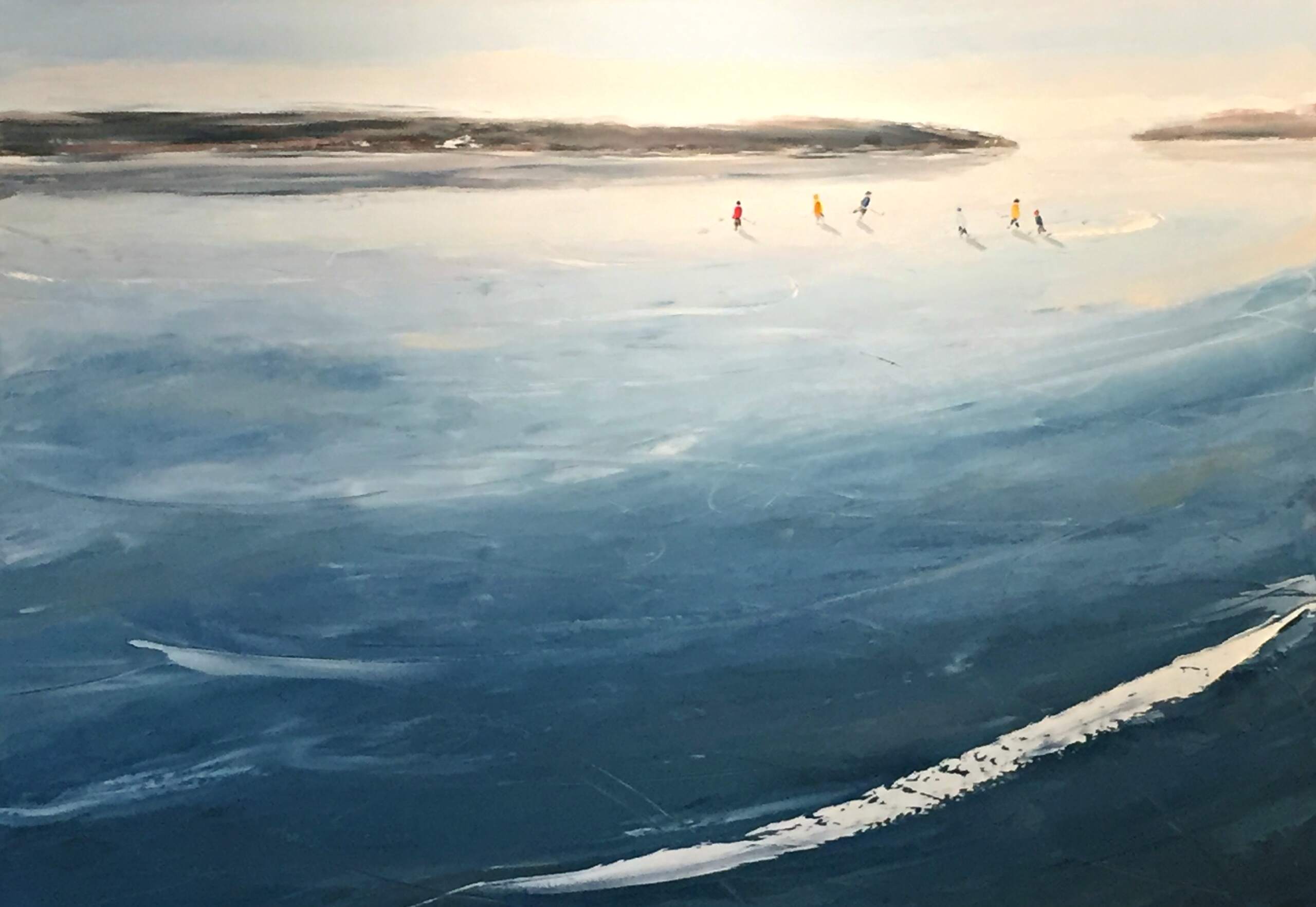 Winter Skate - 3 on 3, hockey painting by Bethany Harper Williams | Effusion Art Gallery + Cast Glass Studio, Invermere BC