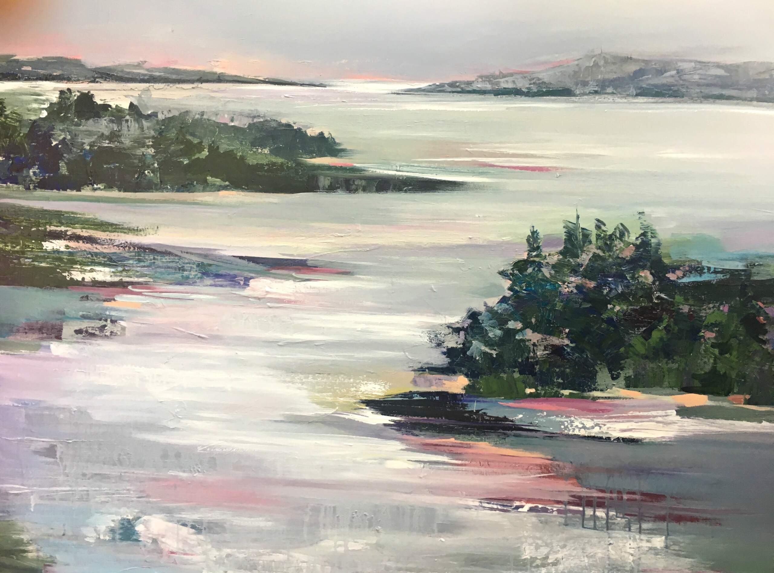 Sonata Over the Lake, acrylic landscape painting by Valeria Mravyan | Effusion Art Gallery + Cast Glass Studio, Invermere BC