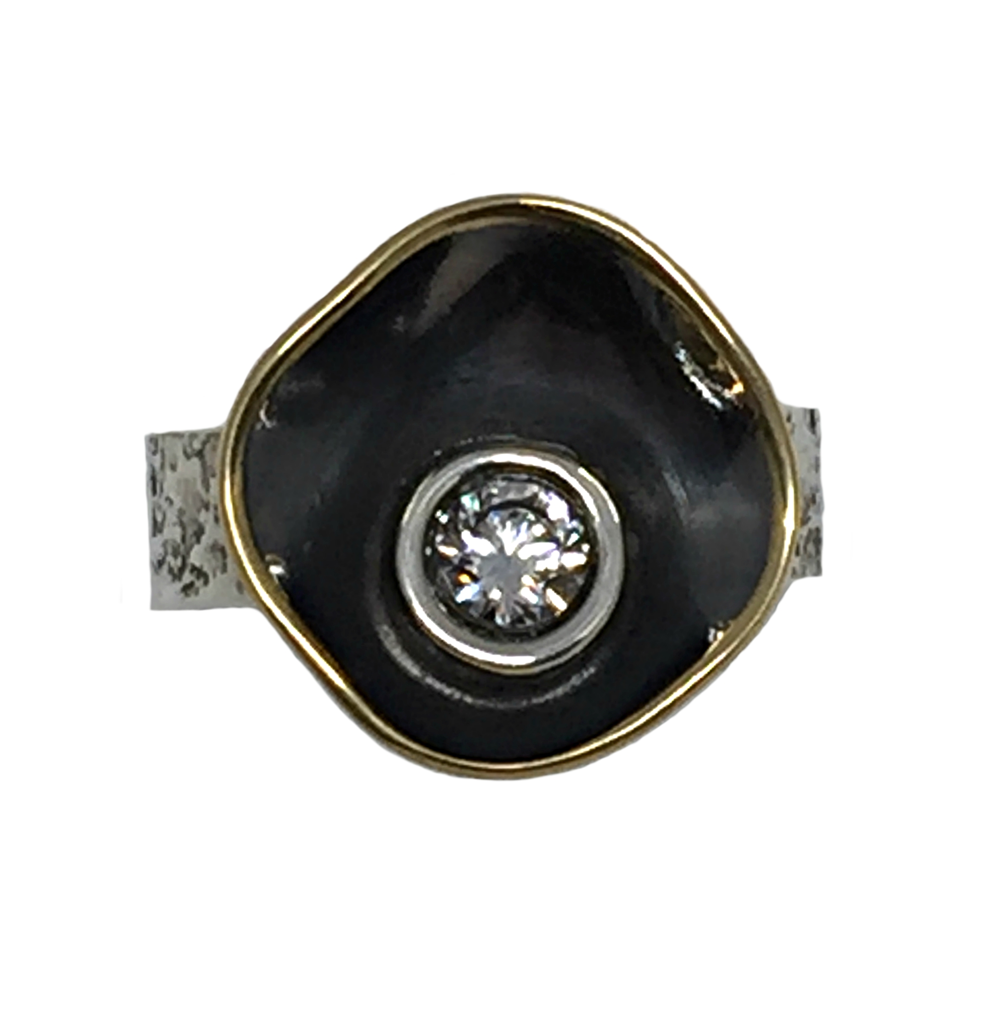 Sterling silver, bronze, and CZ ring by Karyn Chopik | Effusion Art Gallery + Cast Glass Studio, Invermere BC