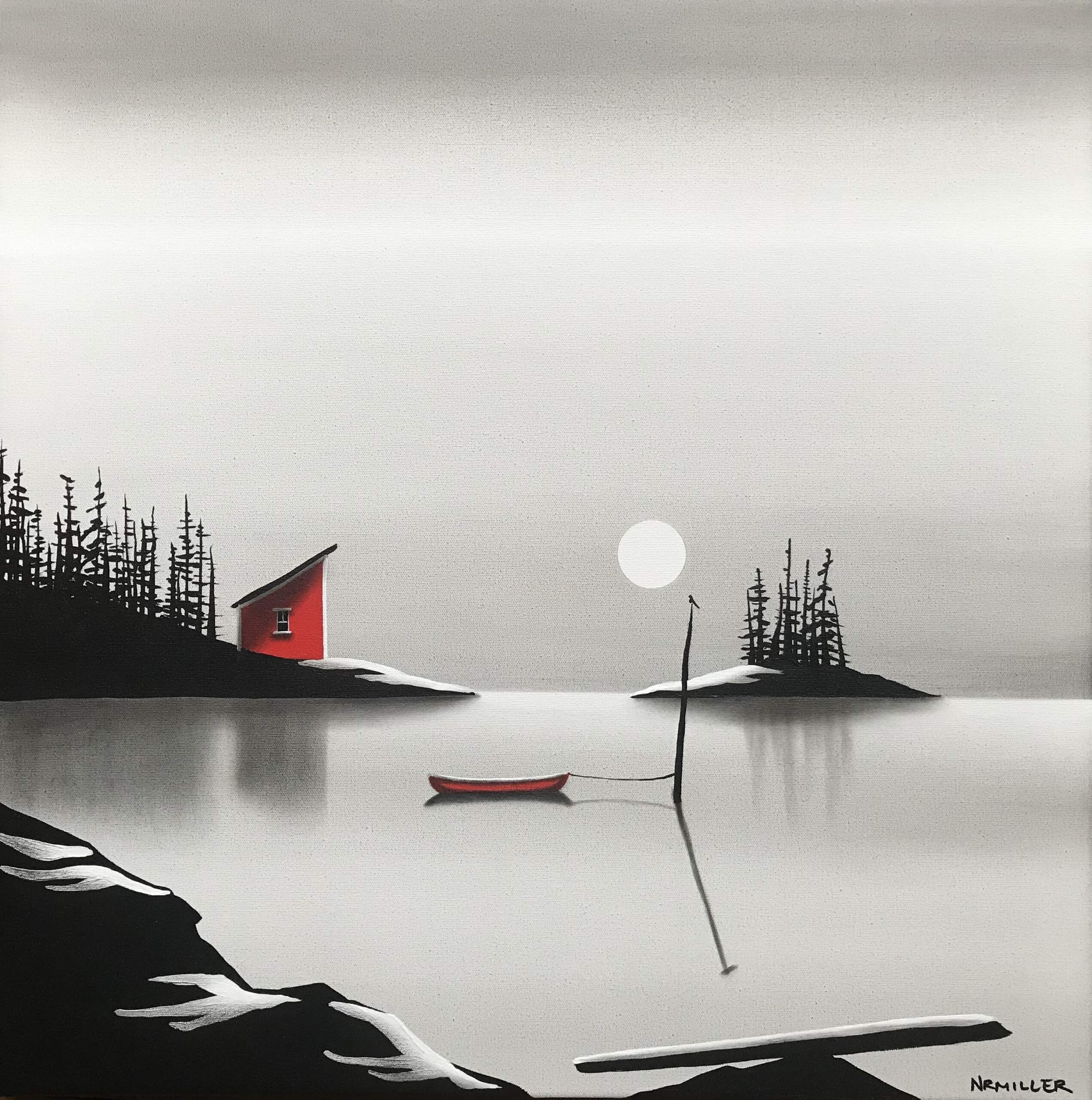 A Lunar Nightcap, mixed media landscape painting by Natasha Miller | Effusion Art Gallery + Cast Glass Studio, Invermere BC