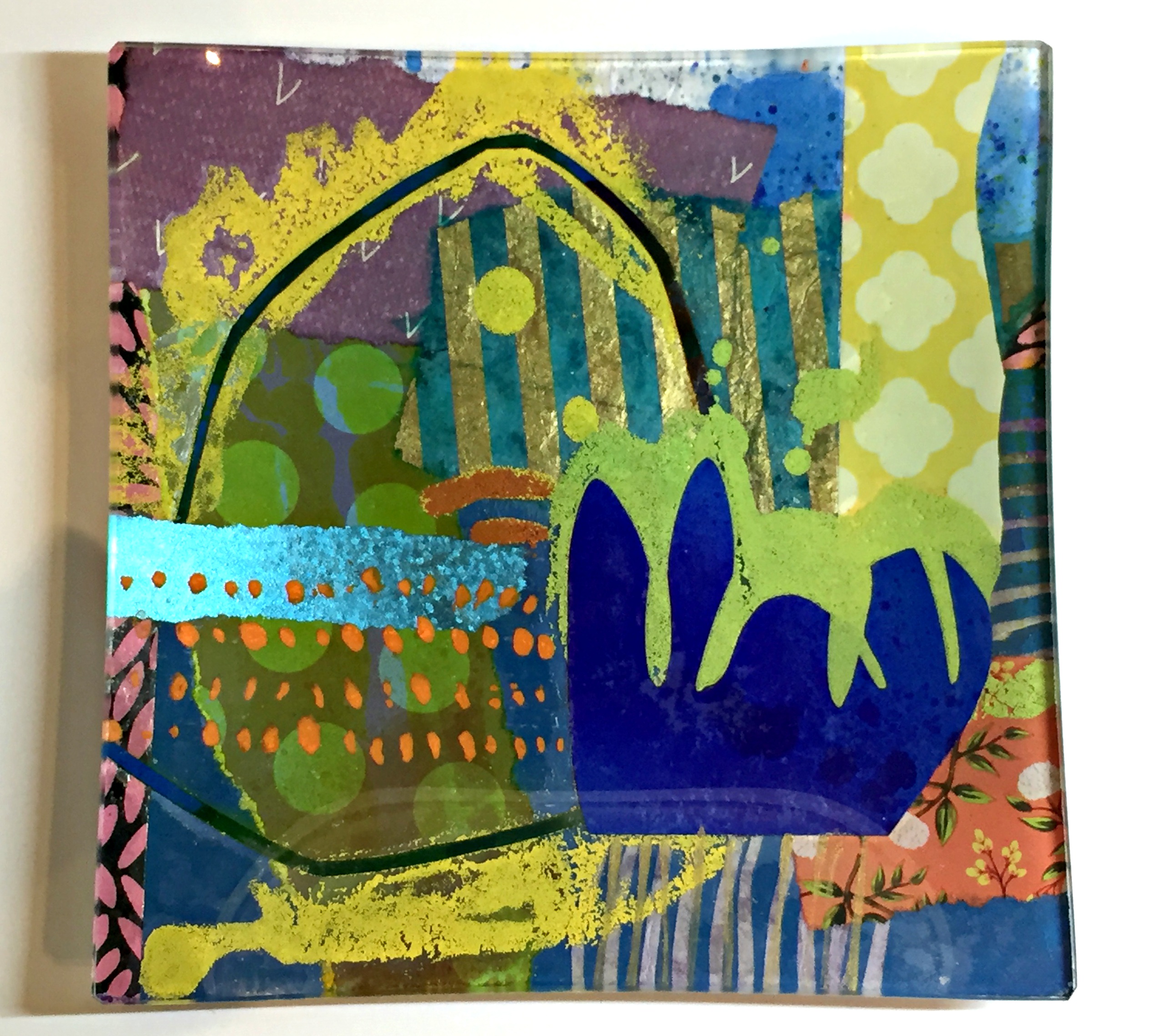 Blue Figure, glass mini plate by Julie Bell | Effusion Art Gallery + Cast Glass Studio, Invermere BC
