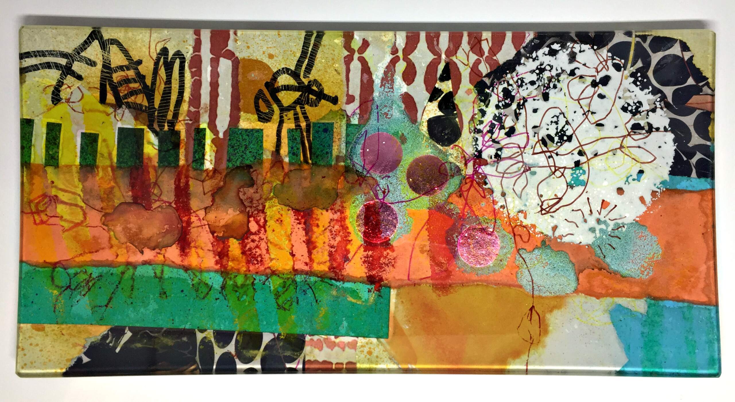 Discovering the Patterns, glass mini platter by Julie Bell | Effusion Art Gallery + Cast Glass Studio, Invermere BC