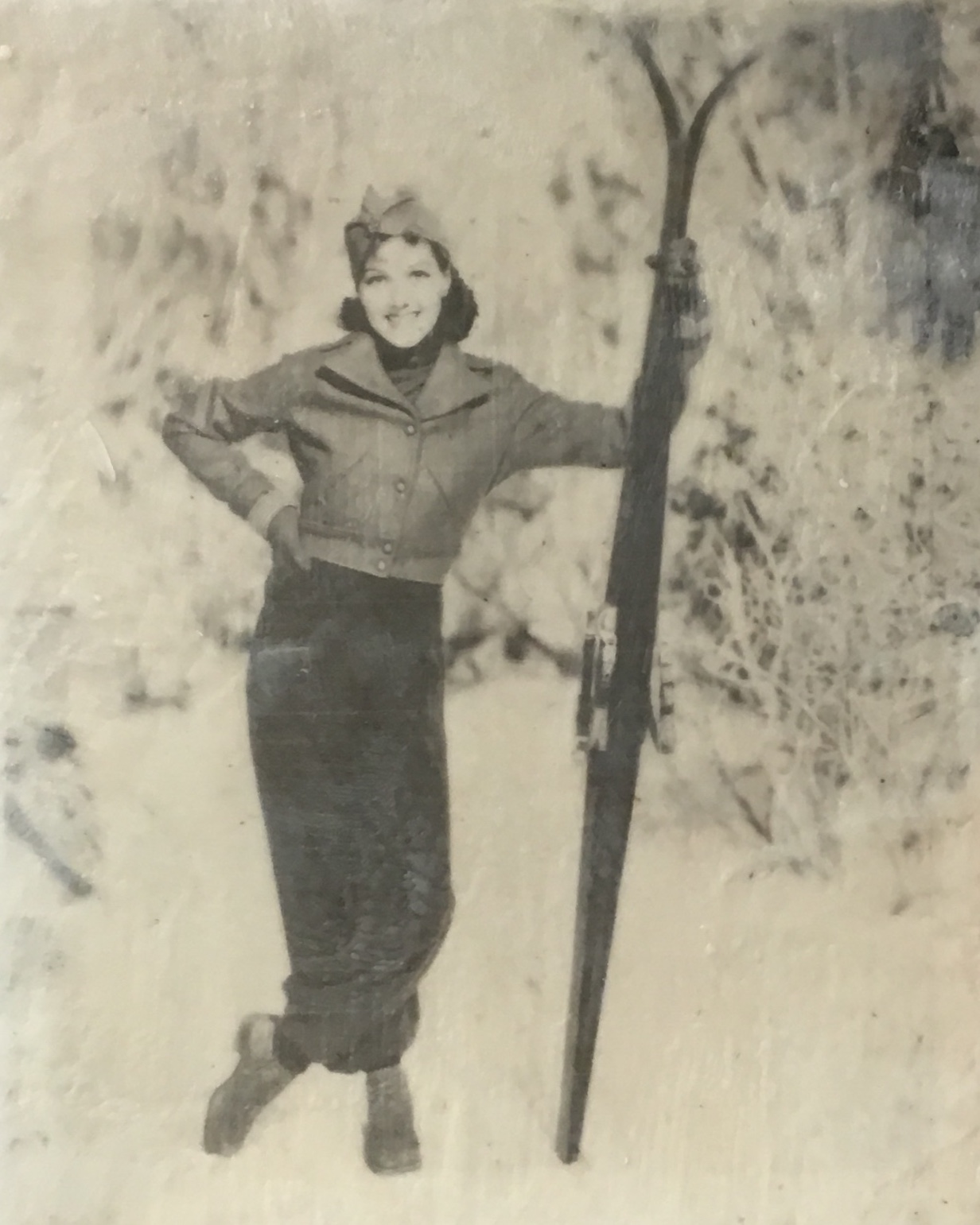 Vintage Skier 1, Encaustic painting by Lee Anne LaForge | Effusion Art Gallery + Cast Glass Studio, Invermere BC