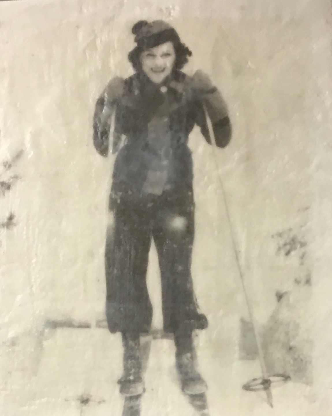 Vintage Skier 4, Encaustic painting by Lee Anne LaForge | Effusion Art Gallery + Cast Glass Studio, Invermere BC