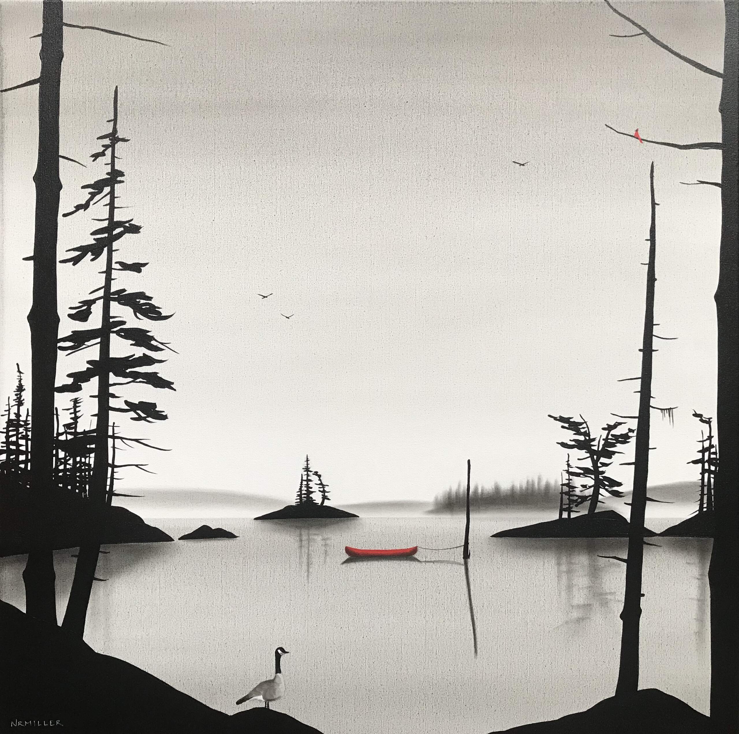 Like a Complete Unknown, mixed media landscape painting by Natasha Miller | Effusion Art Gallery + Cast Glass Studio, Invermere BC