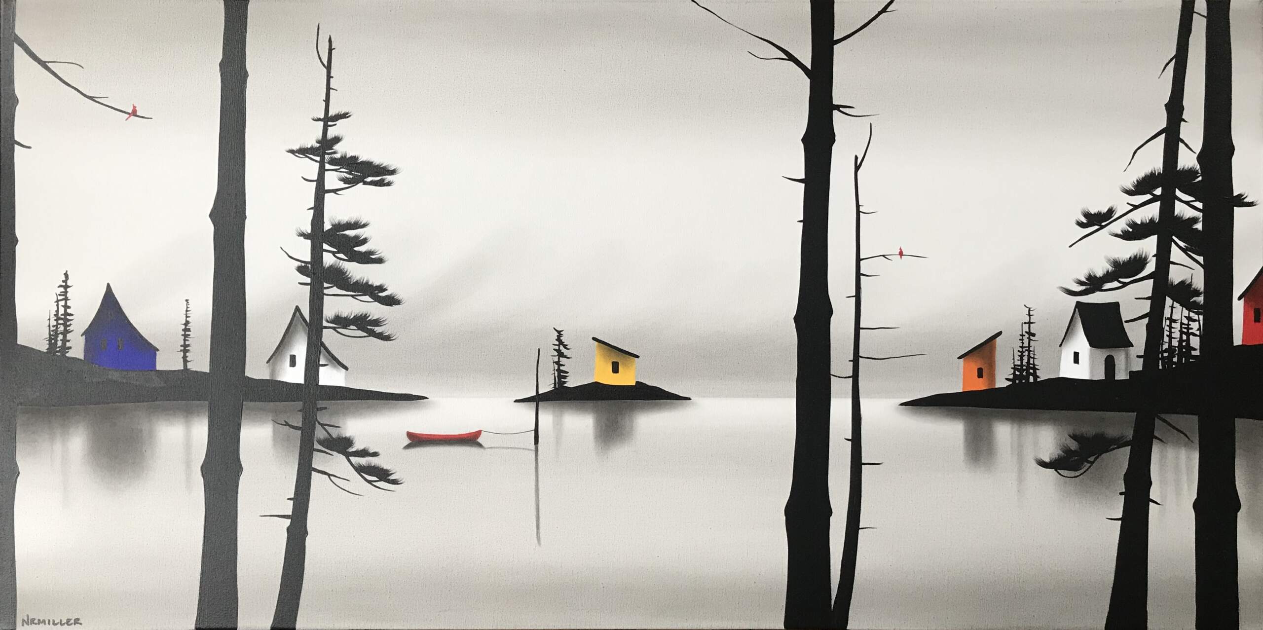 To Get Away, mixed media landscape painting by Natasha Miller | Effusion Art Gallery + Cast Glass Studio, Invermere BC