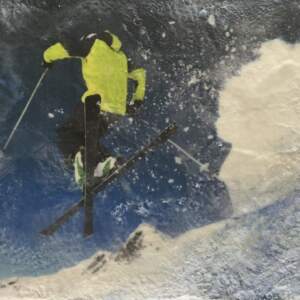 Deep Powder 2, encaustic ski painting by Lee Anne LaForge | Effusion Art Gallery + Cast Glass Studio, Invermere BC