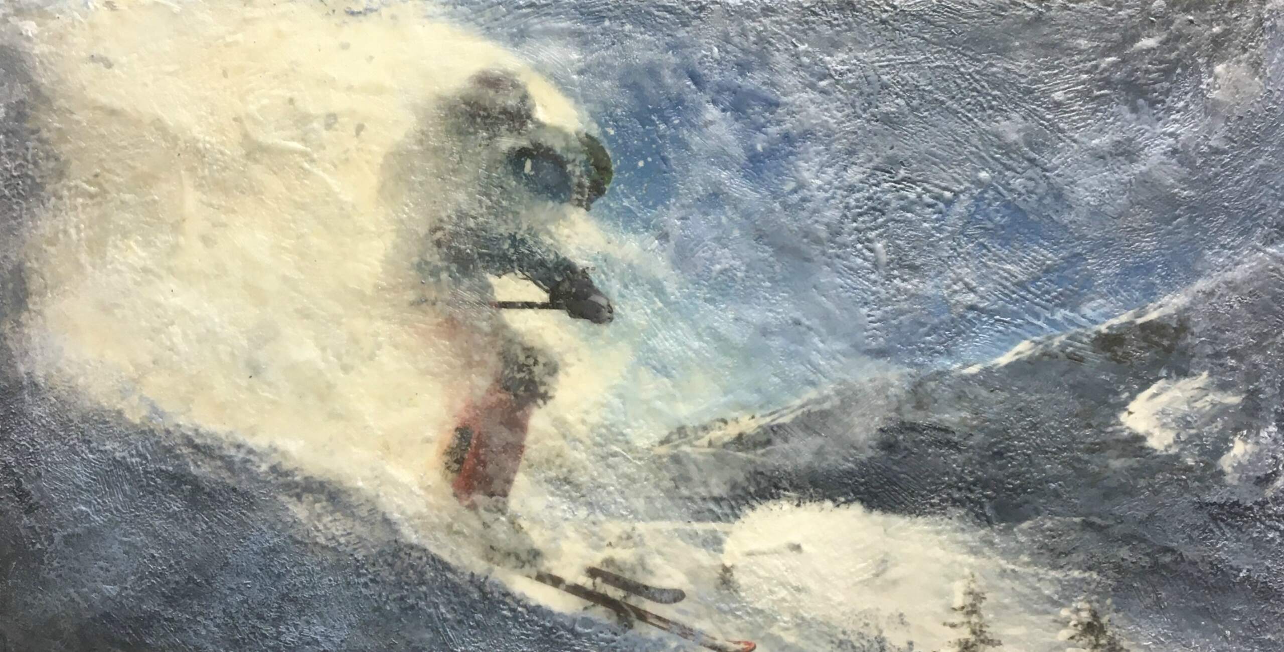 Deep Powder, encaustic ski painting by Lee Anne LaForge | Effusion Art Gallery + Cast Glass Studio, Invermere BC