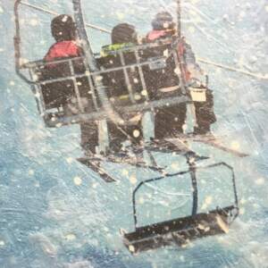 On the Lift, encaustic ski painting by Lee Anne LaForge | Effusion Art Gallery + Cast Glass Studio, Invermere BC