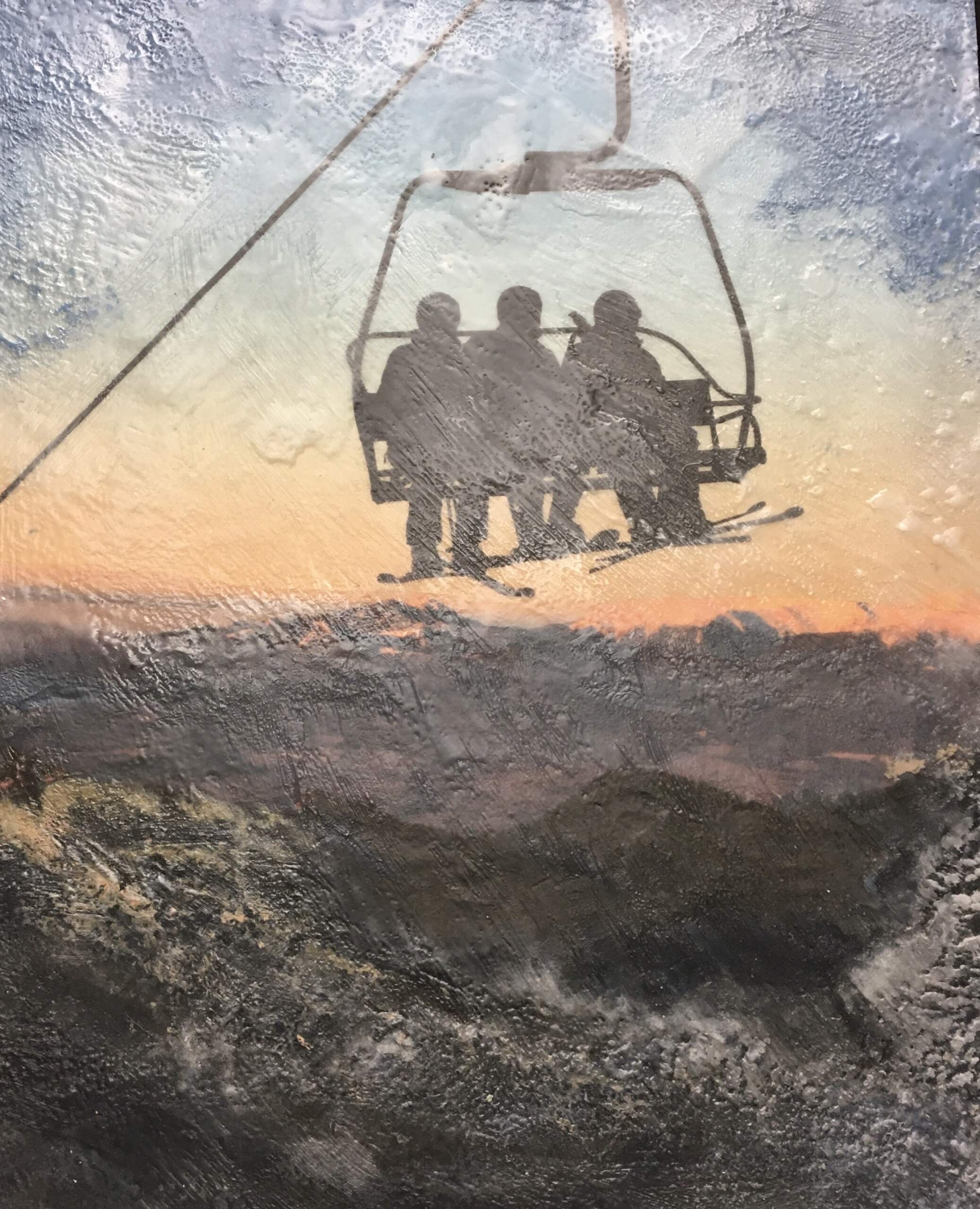 Panoramic, encaustic ski painting by Lee Anne LaForge | Effusion Art Gallery + Cast Glass Studio, Invermere BC