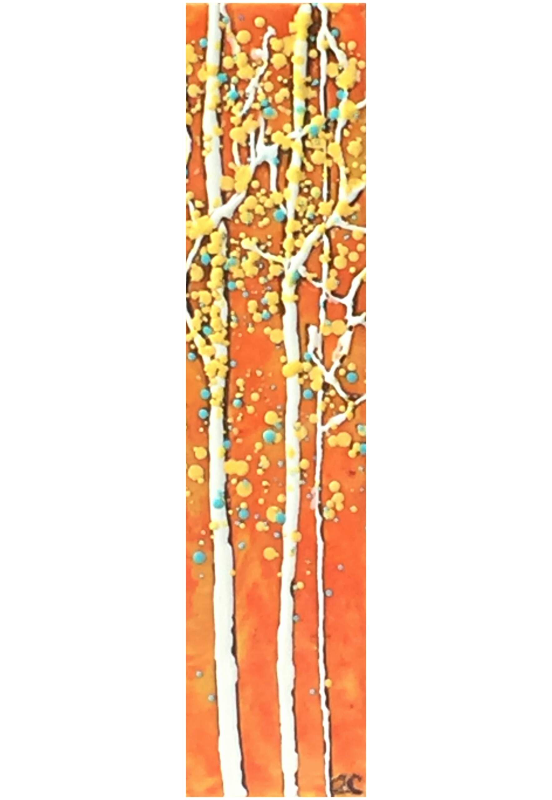 Fall Sky Birch 6, encaustic tree landscape painting by Catharine Clarke | Effusion Art Gallery + Cast Glass Studio, Invermere BC